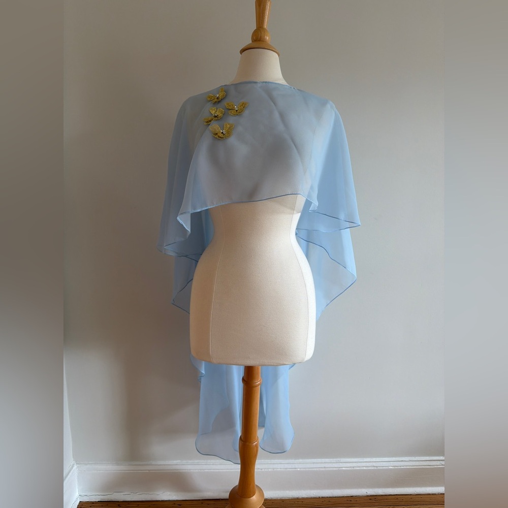 Carolina Herrera butterfly applique strapless column dress gown &custom cape - Picture 12 of 14